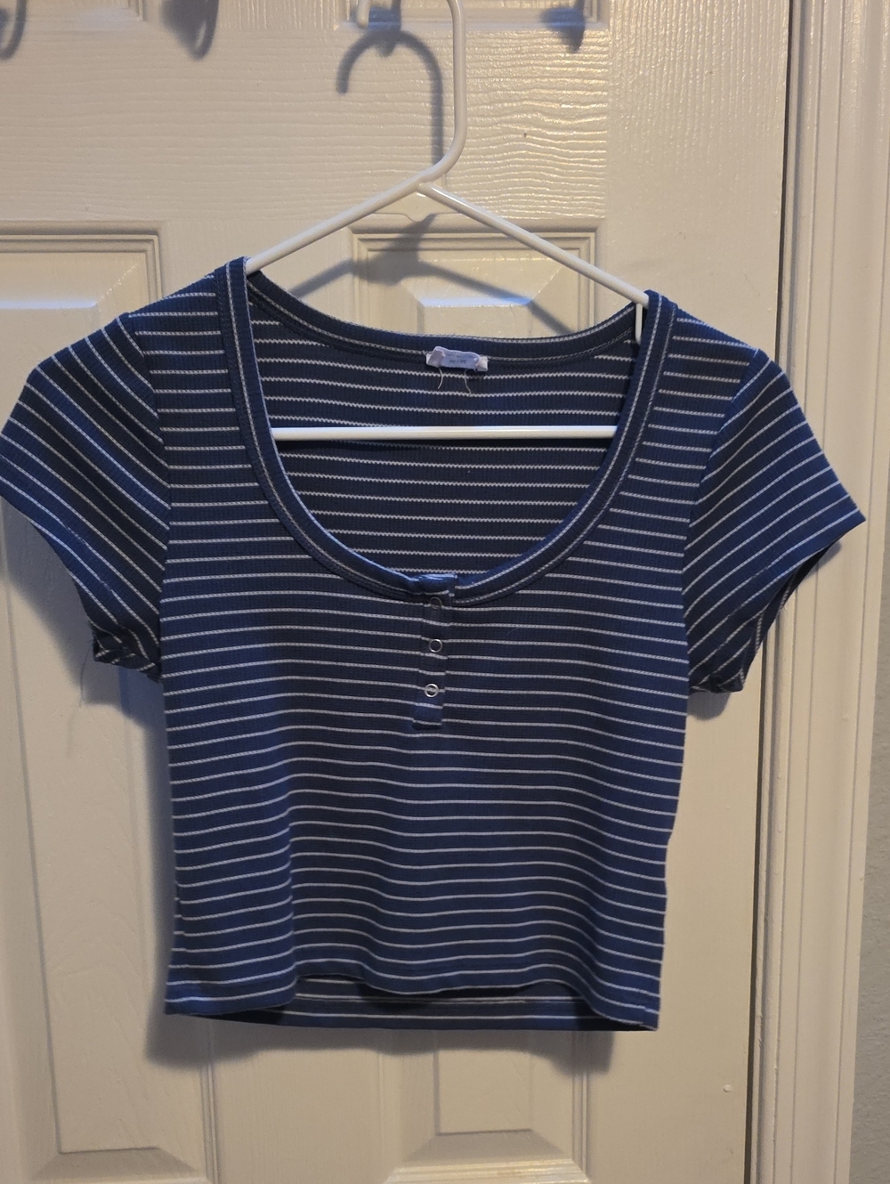 Cotton On Navy and White Striped Scoop Crop Top